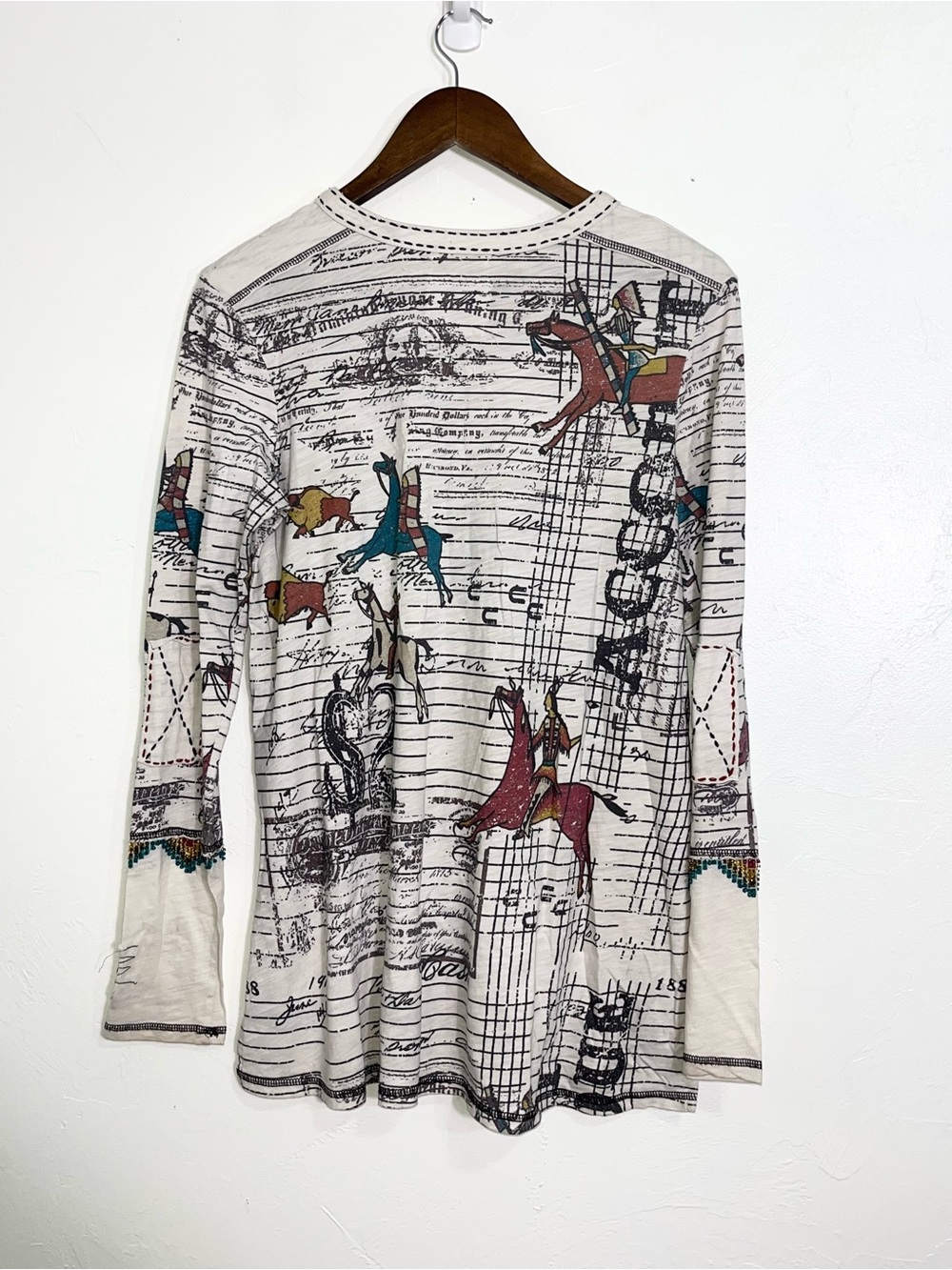 Double D Ranch Stockman’s Bill of Sale Ledger Art Western Henley Top Tee Shirt - Picture 7 of 11